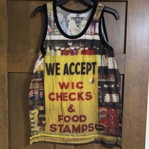 Ssur*Plus We Accept WIC Checks & Food Stamps Tank Top Black Yellow Size Medium